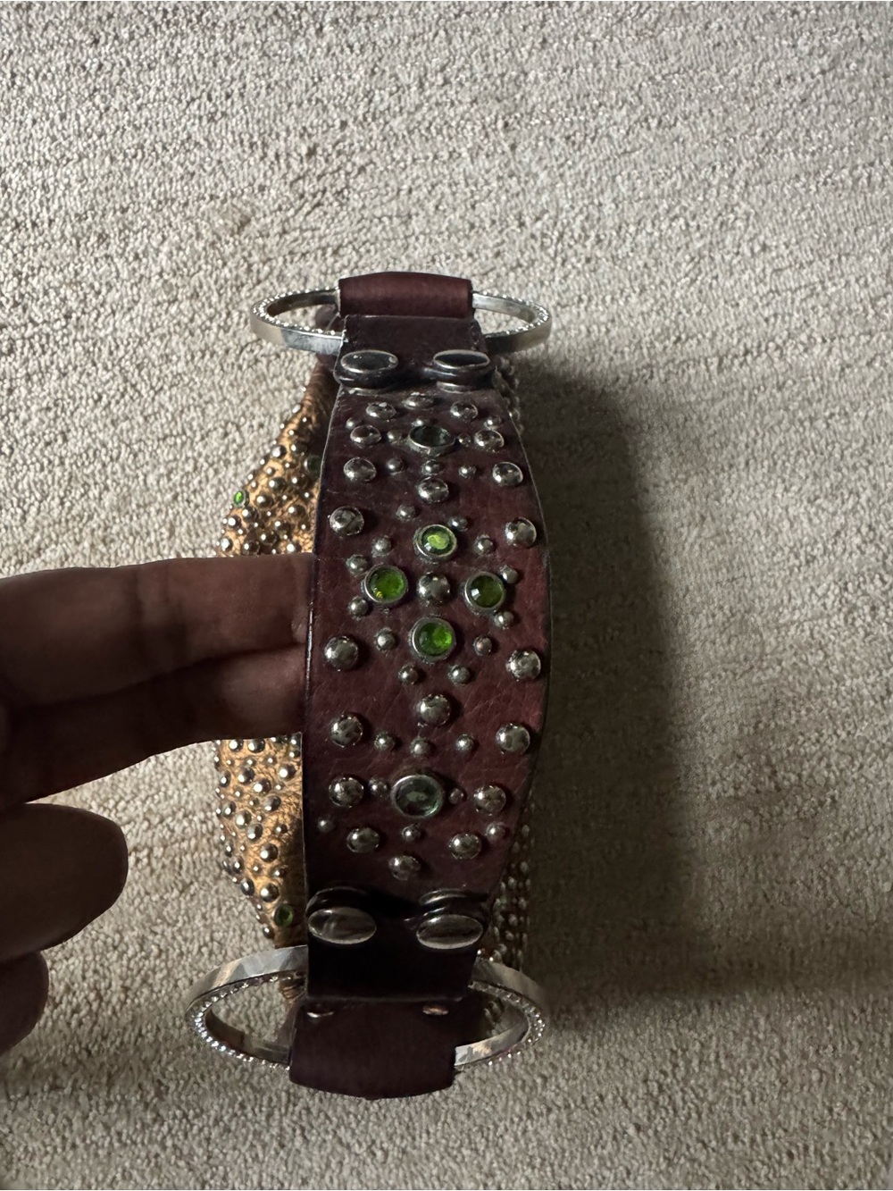 Y2K G Series Cole Haan Bronze Leather Studded Crystal Hobo Shoulder Bag - Picture 6 of 16